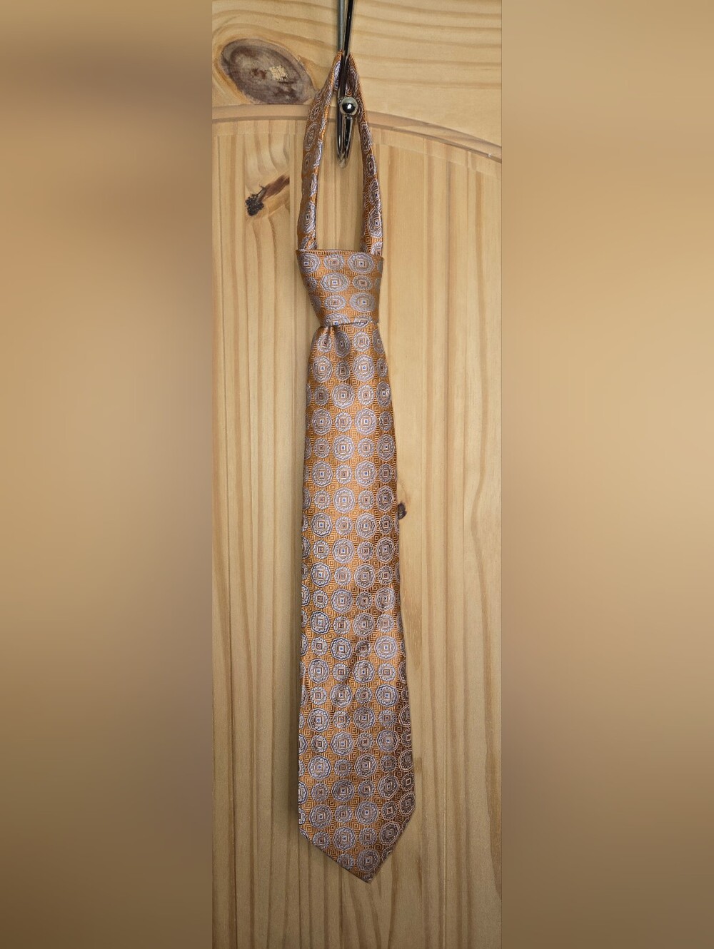 Paul Dione Men's 100% Silk Gold Blue Geometric Medallion Necktie